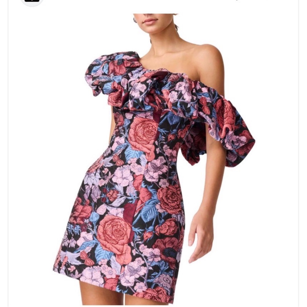 ELLIATT Delphine Floral Jacquard One-Shoulder Mini Dress